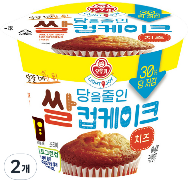 오뚜기 LIGHT JOY 당을 줄인 쌀컵 케이크 치즈, 60g, 2개