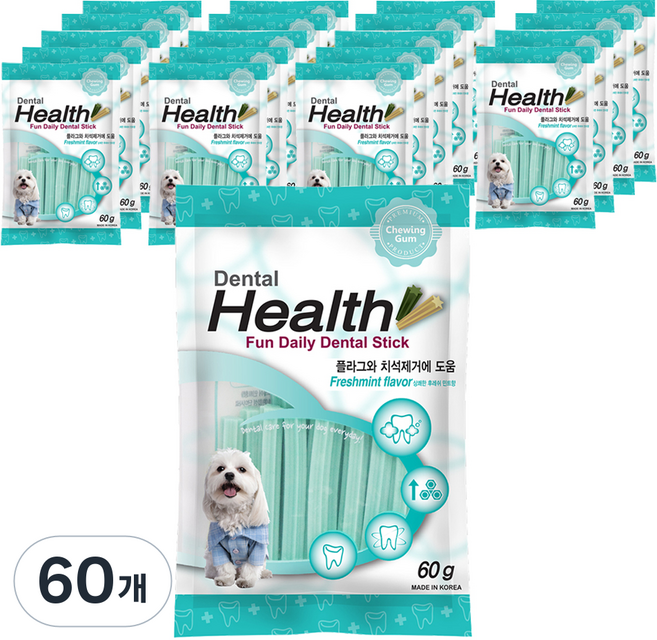 덴탈헬스 강아지 덴탈껌, 민트맛, 60g, 60개