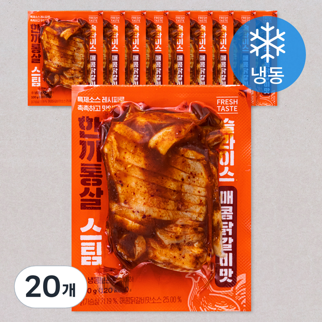 한끼통살 스팀 슬라이스 매콤닭갈비맛 (냉동), 100g, 1개입, 20개