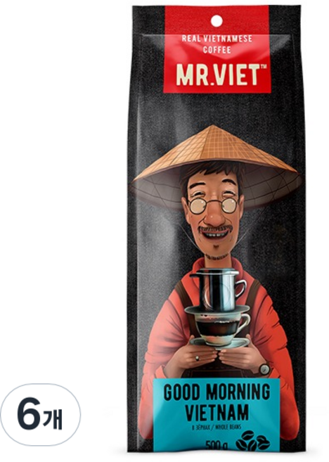미스터비엣 굿모닝 커피 원두, 홀빈(분쇄안함), 500g, 6개