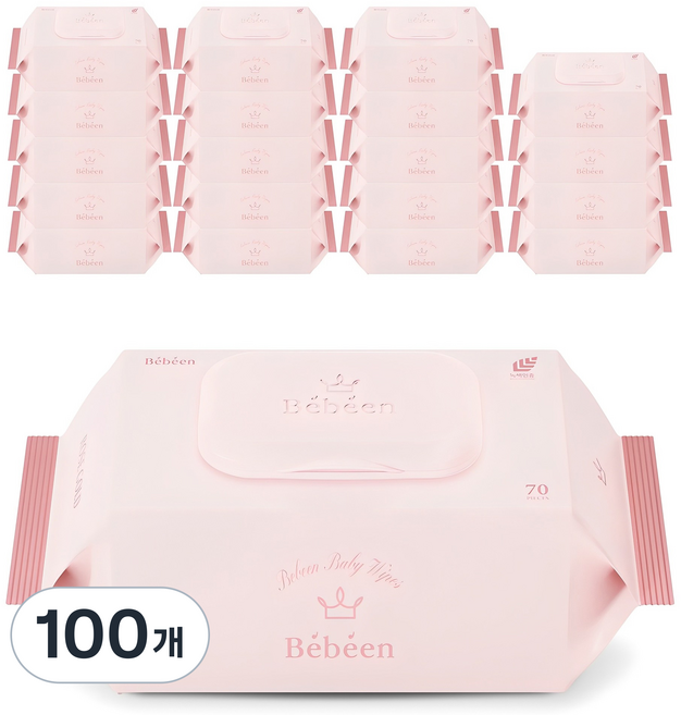 베베앙 로즈 골드 유아물티슈 캡형, 75g, 70매, 100개