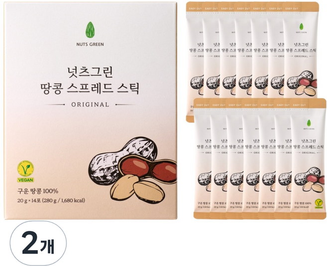 넛츠그린 짜먹는 저당 땅콩 스프레드 스틱 14p, 280g, 2개