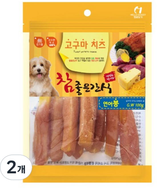 헬로도기 강아지 고구마치즈 육포 간식, 연어봉, 100g, 2개