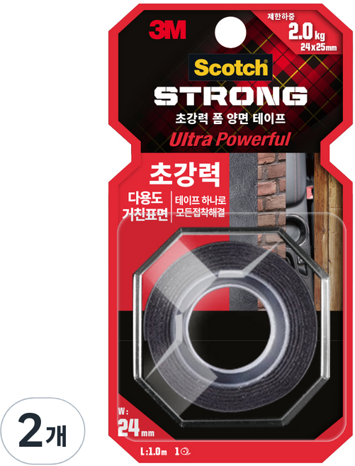 스카치 초강력 다용도 폼 양면테이프 거친 표면용, 2개