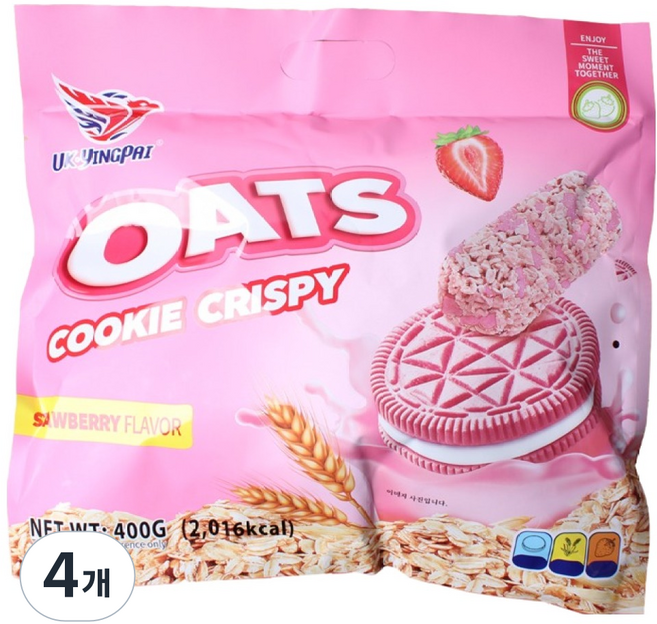 YINGPAI 오츠쿠키크리스피 딸기맛, 400g, 4개