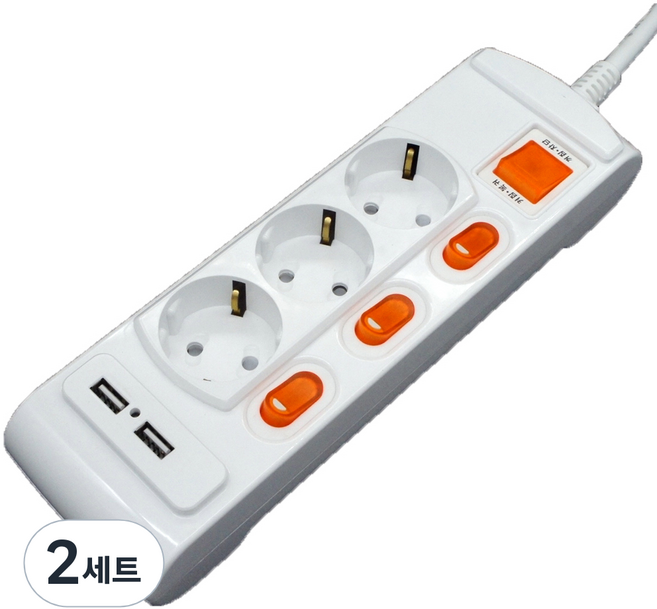 거성산업 개별스위치 3구 USB멀티탭 + 안전커버 2p, 6m, 2세트