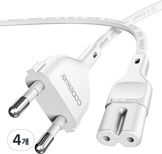 CODEWAY 韓國製 AC 8字電源線 白色, 1.2m, 4個
