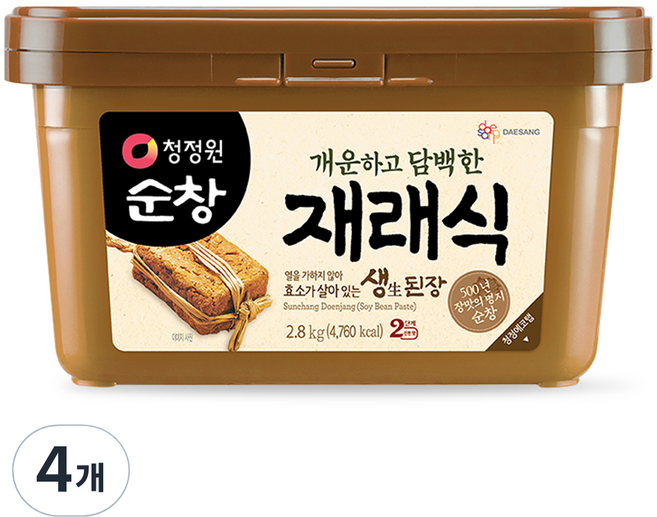 청정원순창 재래식 생된장, 2.8kg, 4개