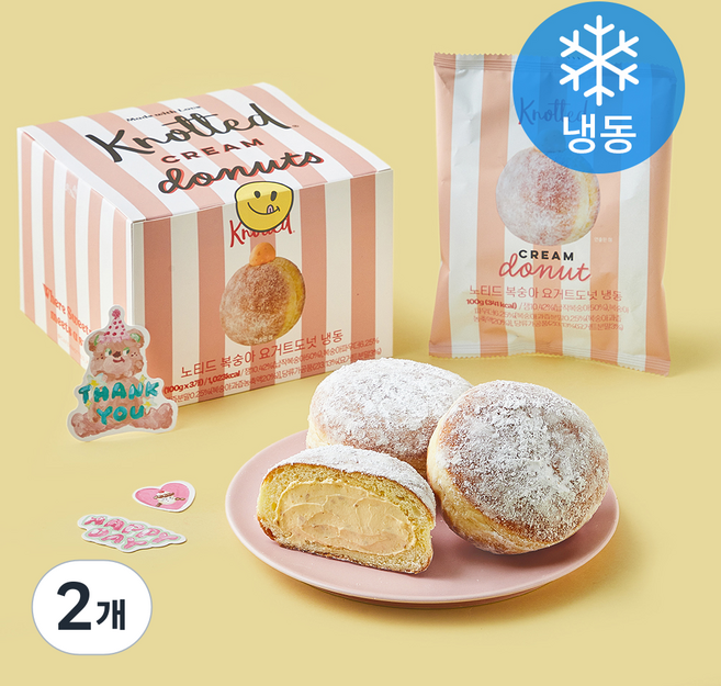 노티드 복숭아 요거트 도넛 (냉동), 100g, 2개, 3개입
