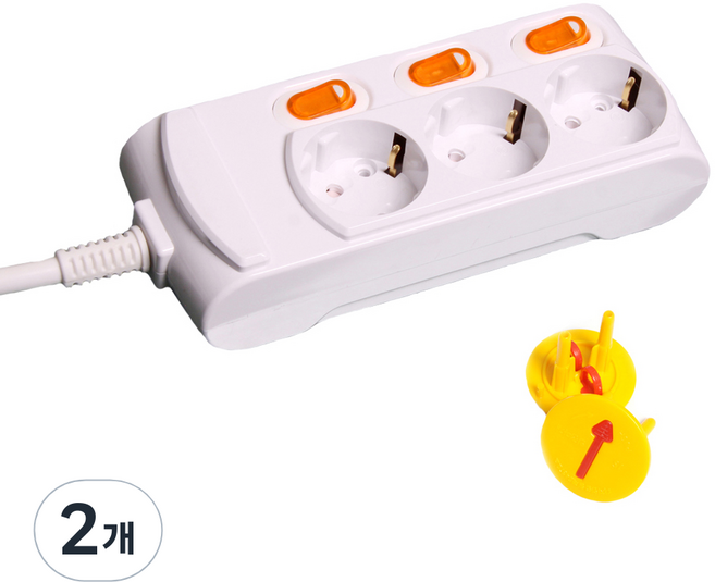 지앤탭 개별형 멀티탭 3구 GS-C16S3S + 안전커버 2p, 2.5m, 혼합색상 + 랜덤 발송, 2세트