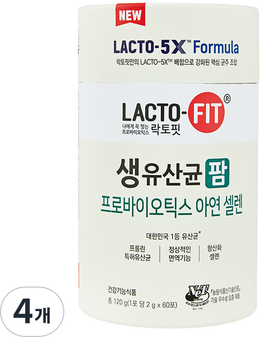 Chong Kun Dang 鍾根堂 LACTO-FIT 腸道乳酸菌 LACTO-FIT 活性乳酸菌 腸道益生菌 60p, 120g, 4個