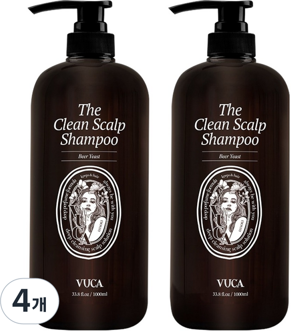 뷰카 더 클린 스칼프 약산성 맥주효모 샴푸 히노키향, 1L, 4개