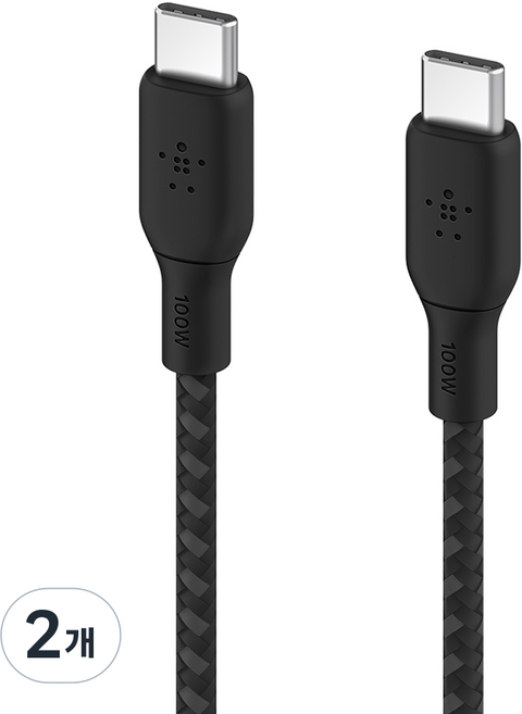 벨킨 부스트업 브레이디드 C타입-C타입 초고속 충전 케이블 100W PD, 2m, 2개, 블랙(CAB014bt2MBK)
