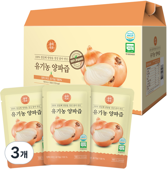 몸애쏙쏙 유기농 양파즙 30p, 3L, 3개