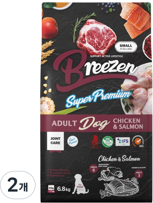 브리젠 강아지 슈퍼프리미엄 스몰바이트 사료, 6.8kg, 2개, 닭+연어
