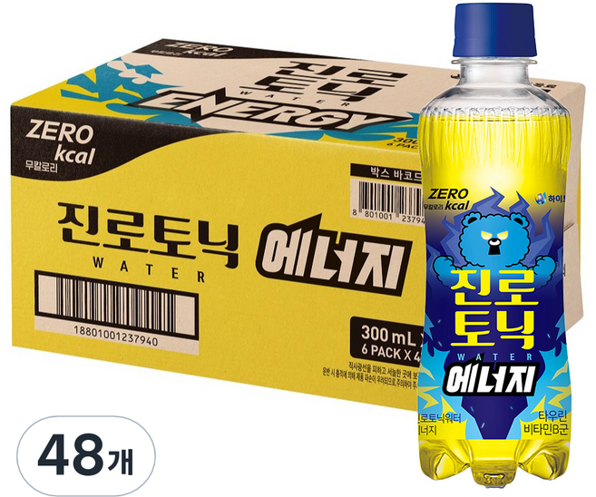 진로토닉워터 하이트진로 제로칼로리 에너지, 300ml, 48개