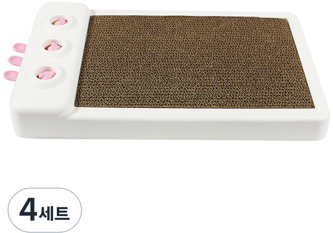 펫몽키 고양이 두더지 스크래쳐 + 스크래처 리필 펫 평판형 장난감 캣타워 세트, 화이트 + 핑크, 4세트