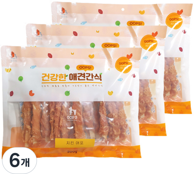 웁스 건강한 애견간식, 치킨어포, 300g, 6개