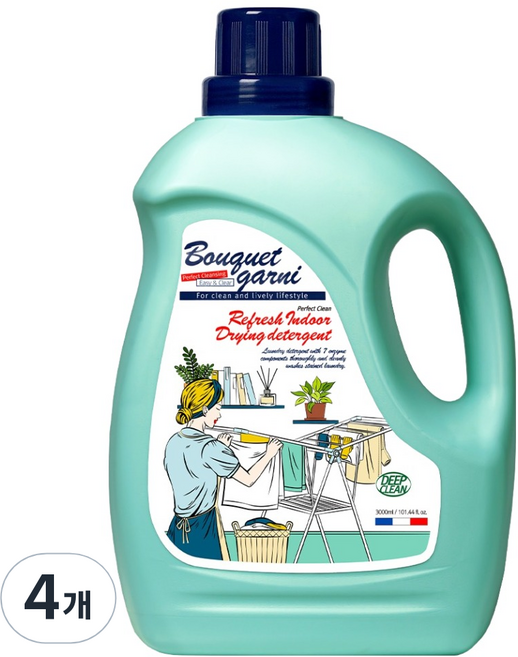 부케가르니 퍼펙트 클린 리프레쉬 실내건조 액상세제 본품, 3L, 4개