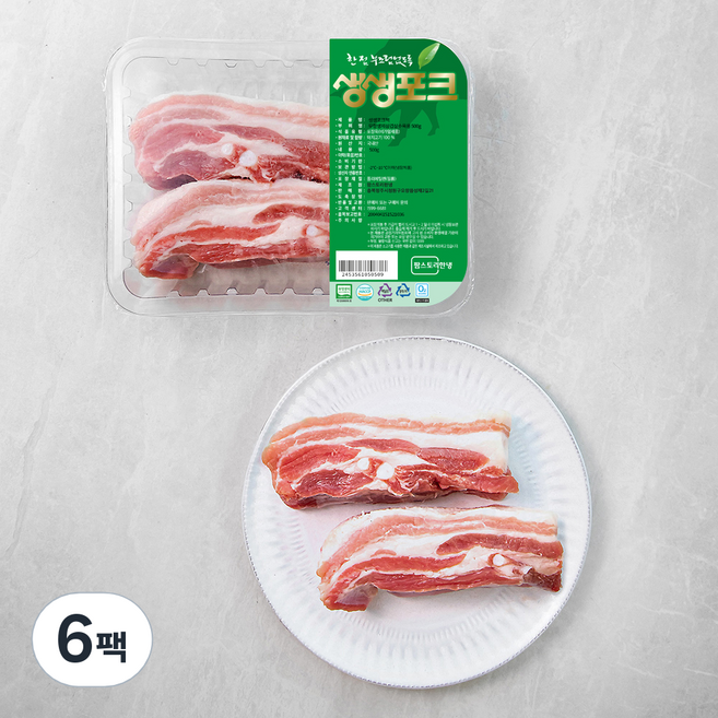 생생포크 한돈 무항생제 삼겹살 수육용 (냉장), 500g, 6팩