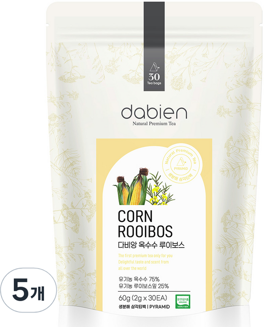 다비앙 생분해티백 유기농 옥수수 루이보스 차, 2g, 30개입, 5개