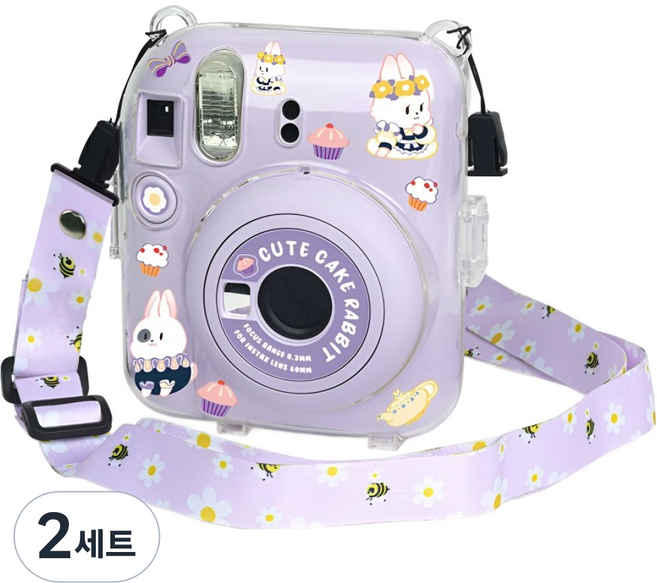 FUJIFILM 富士 instax mini 12 水晶保護殼 + 貼紙裝飾 + 肩背帶套組 紫色, 2套, 單一商品