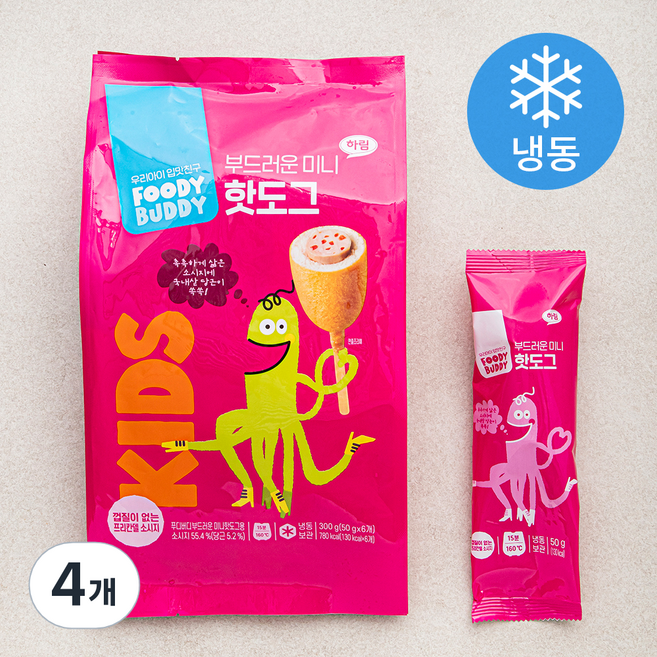 푸디버디 부드러운 미니 핫도그 (냉동), 50g, 6개입, 4개