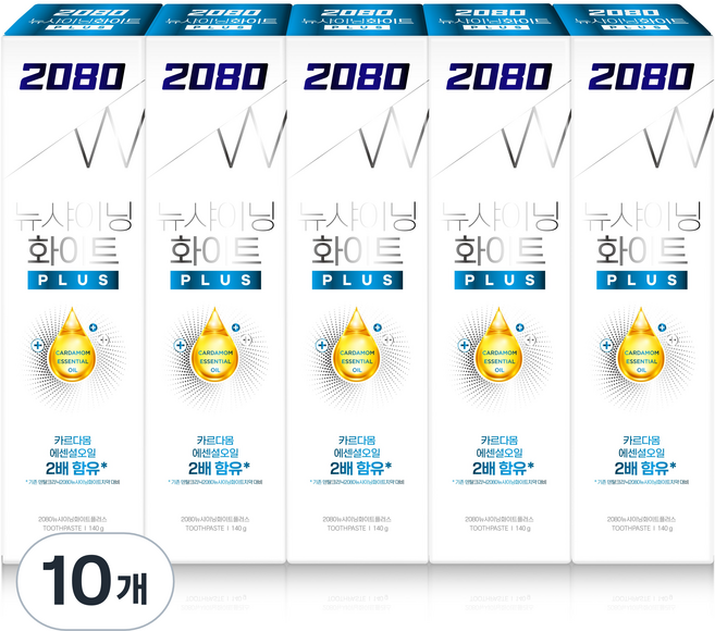 2080 뉴샤이닝 화이트 플러스 치약, 140g, 10개