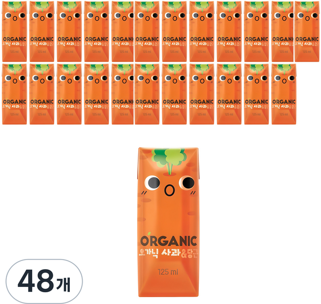 롯데칠성음료 오가닉 유기농 사과 당근 주스, 125ml, 48개