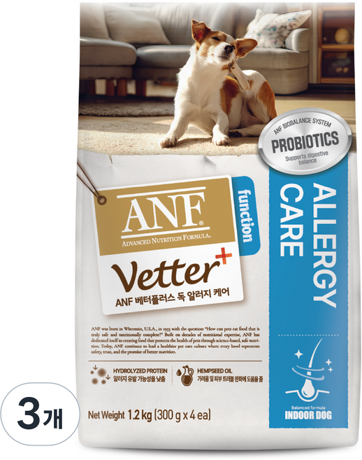 ANF 베터플러스 독 기능성 사료, 피부/피모+알러지, 1.2kg, 3개