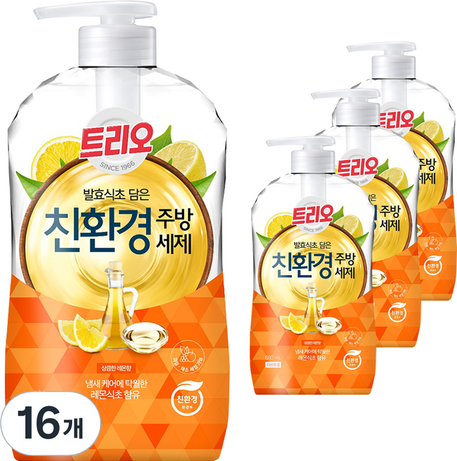 트리오 발효식초 담은 친환경 주방세제 레몬향, 680ml, 16개