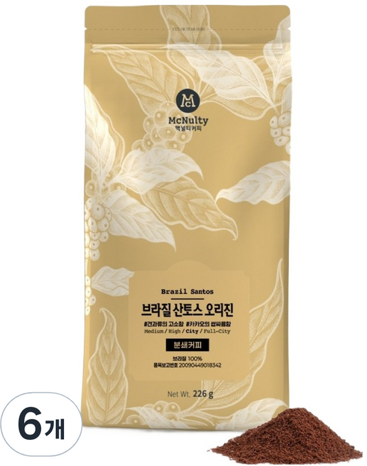 맥널티커피 브라질 산토스 오리진 분쇄 커피 원두, 226g, 6개, 핸드드립