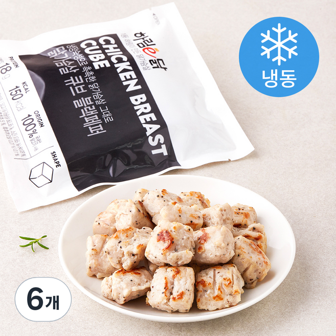 하림e닭 닭가슴살 큐브 블랙페퍼 (냉동), 100g, 1개입, 6개