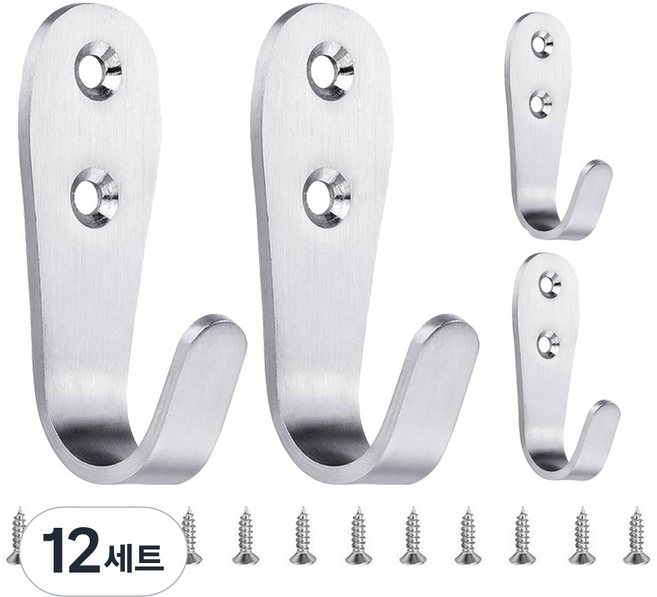 OON 스테인리스 다용도 후크 세트 중형 3mm, 12세트