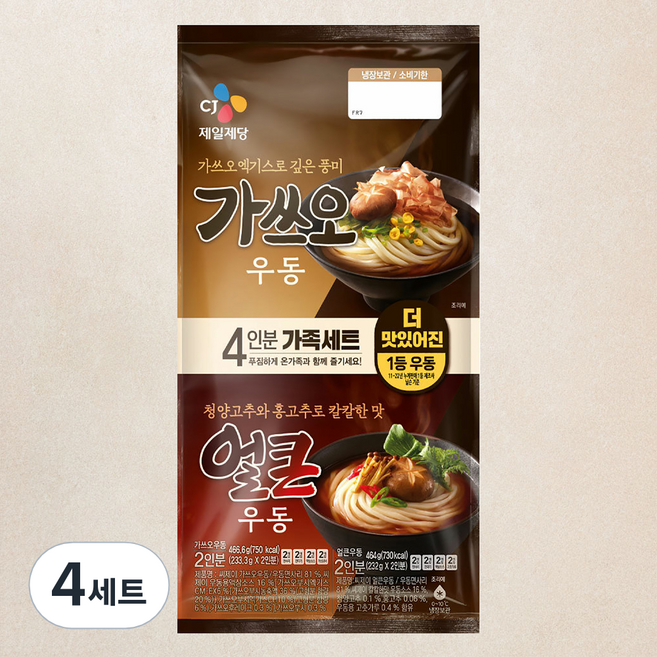 CJ제일제당 가쓰오우동 2인분 + 얼큰우동 2인분 세트, 930.6g, 4세트