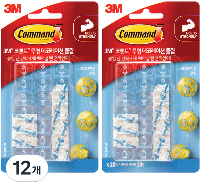 코맨드 데코레이션 클립 17026, 투명, 12개