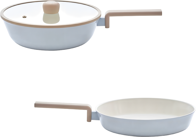 NEOFLAM 台灣原廠公司貨 NeoBear妞妞熊系列陶瓷塗層鍋具2鍋組, 藍色, 1套, 28公分炒鍋 + 28公分平底鍋