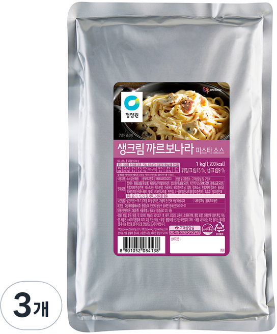 청정원 생크림 까르보나라 파스타소스, 1kg, 3개
