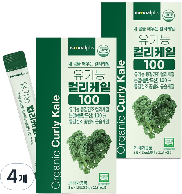 내츄럴플러스 유기농 컬리 케일 100 분말스틱 30g, 15회분, 4개