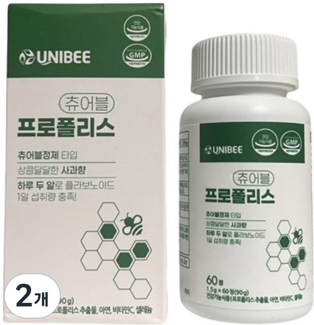 유니비이 츄어블 프로폴리스 아연 셀레늄 함유 90g, 60정, 2개