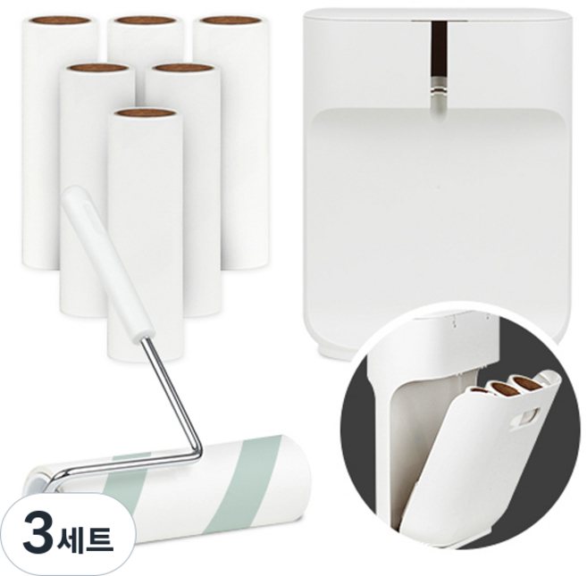 올리빙 사선 컷팅 테이프 클리너 롤러 + 리필 7p + 보관함 세트, 3세트