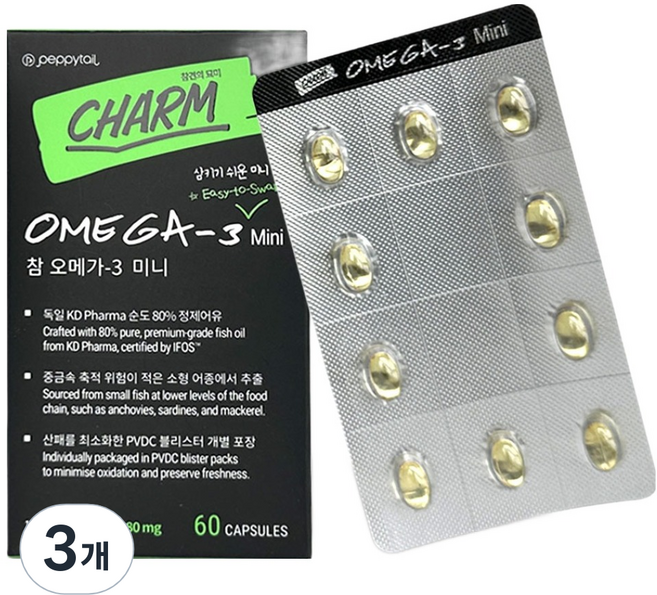 페피테일 반려동물 참 오메가-3 미니 영양제, 3개, 오메가3, 60정