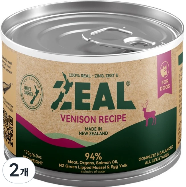 질 전연령 강아지 습식 주식캔, 170g, 2개, 사슴 - 쿠팡