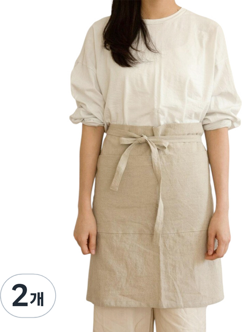 더안 린넨 허리 앞치마, 베이지, 2개