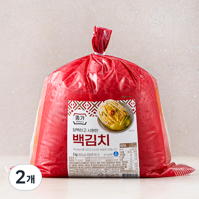 대상 종가 백김치 비닐, 3kg, 2개