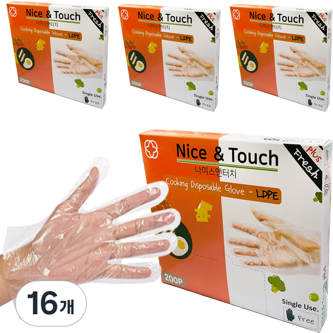 나이스앤터치 플러스 프레쉬 위생장갑, 200개, 16개