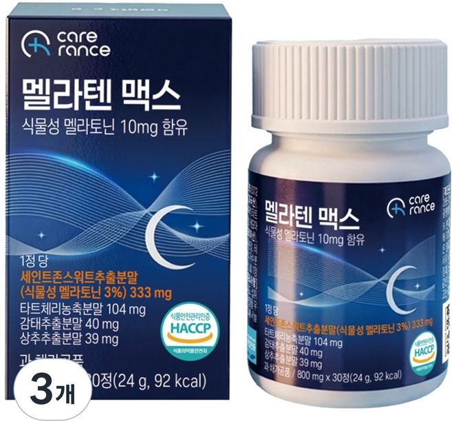 케어란스식물성 멜라토닌 10mg 함유 멜라텐 맥스 24g, 3개, 30정