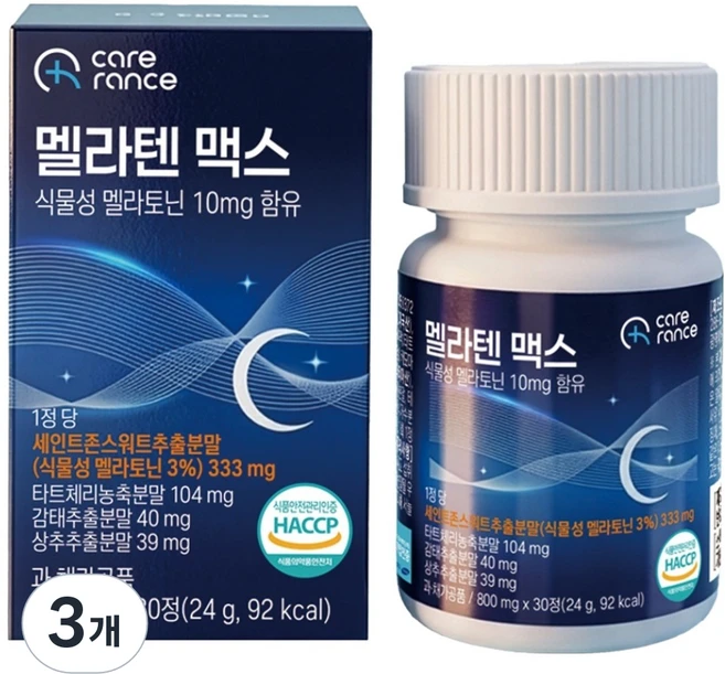 케어란스식물성 멜라토닌 10mg 함유 멜라텐 맥스 24g, 3개, 30정 - 쿠팡