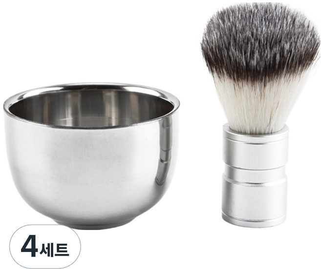 그리뉴얼 스테인리스 바버샵 쉐이빙 세트 실버, 4세트, 브러쉬 + 볼