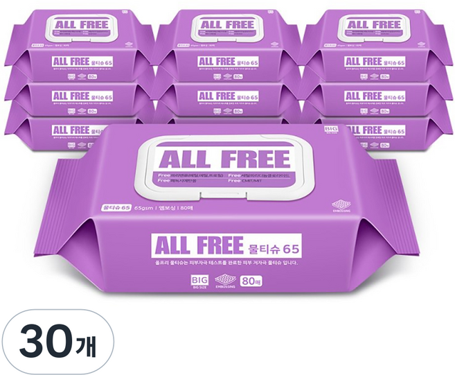 올프리 물티슈65 대용량 캡형, 80매, 30개
